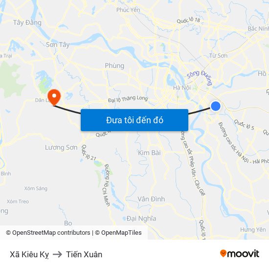 Xã Kiêu Kỵ to Tiến Xuân map