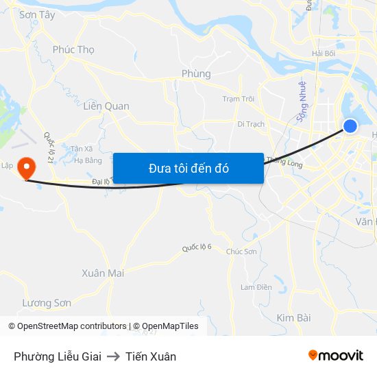 Phường Liễu Giai to Tiến Xuân map