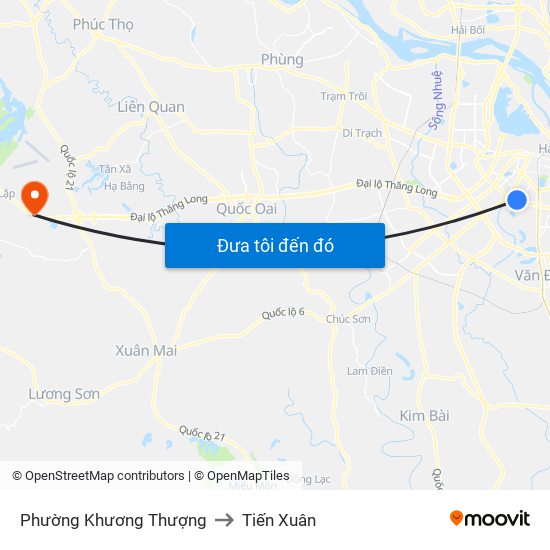 Phường Khương Thượng to Tiến Xuân map