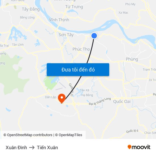 Xuân Đình to Tiến Xuân map