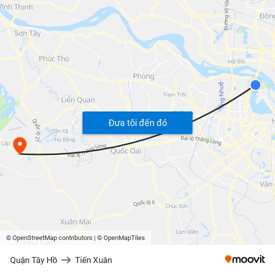 Quận Tây Hồ to Tiến Xuân map