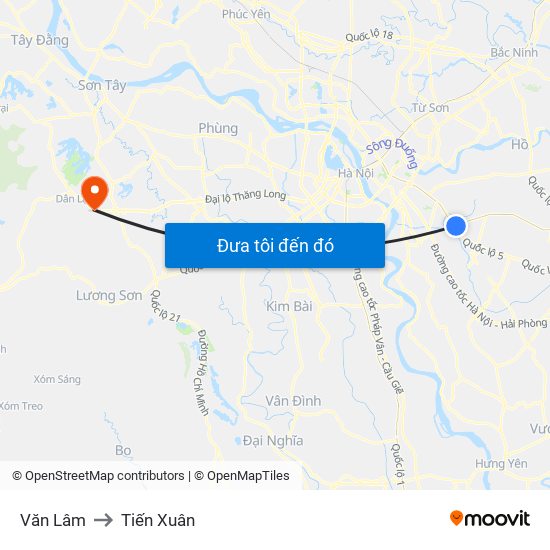 Văn Lâm to Tiến Xuân map