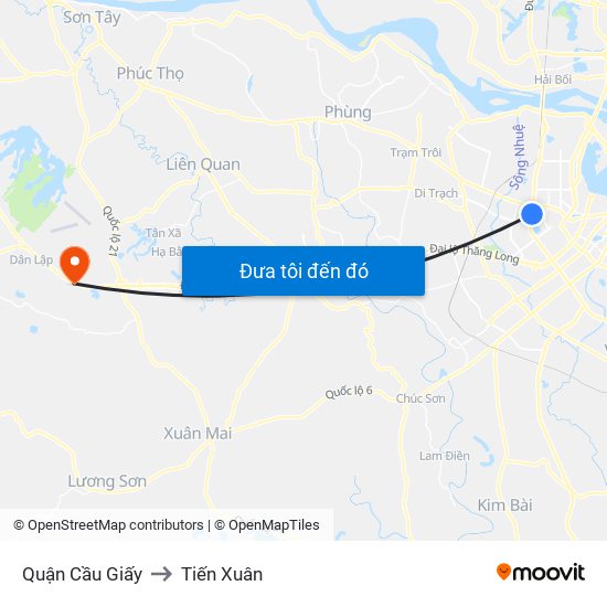 Quận Cầu Giấy to Tiến Xuân map