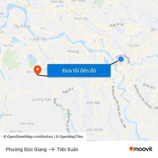 Phường Đức Giang to Tiến Xuân map