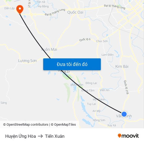 Huyện Ứng Hòa to Tiến Xuân map