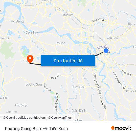 Phường Giang Biên to Tiến Xuân map