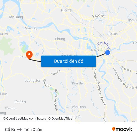 Cổ Bi to Tiến Xuân map