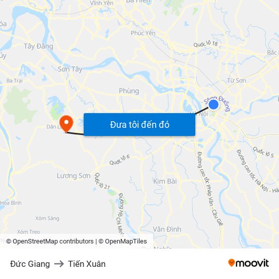 Đức Giang to Tiến Xuân map