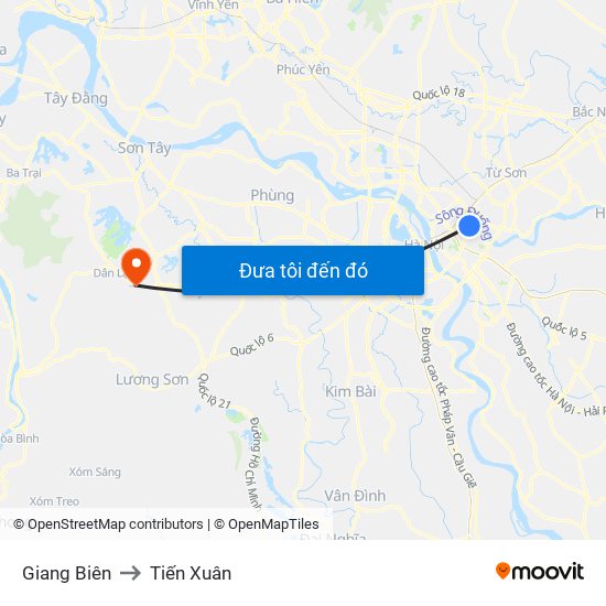 Giang Biên to Tiến Xuân map
