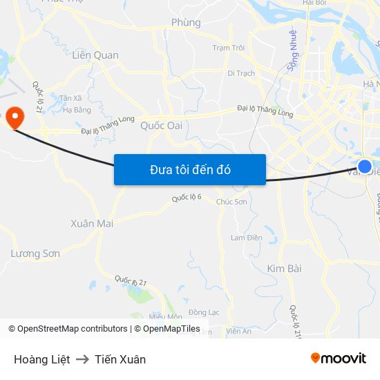 Hoàng Liệt to Tiến Xuân map