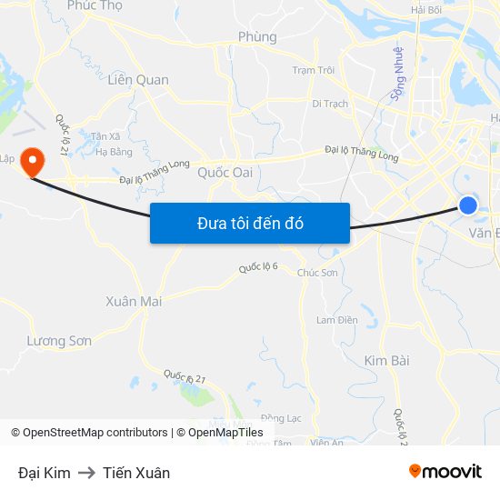 Đại Kim to Tiến Xuân map