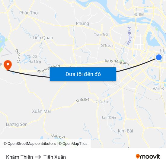 Khâm Thiên to Tiến Xuân map