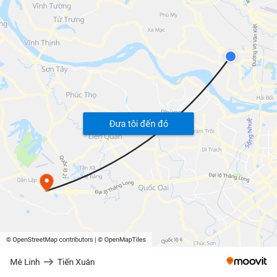 Mê Linh to Tiến Xuân map