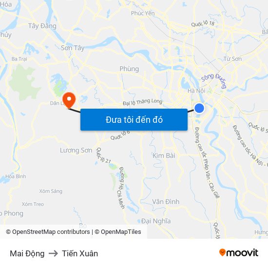 Mai Động to Tiến Xuân map