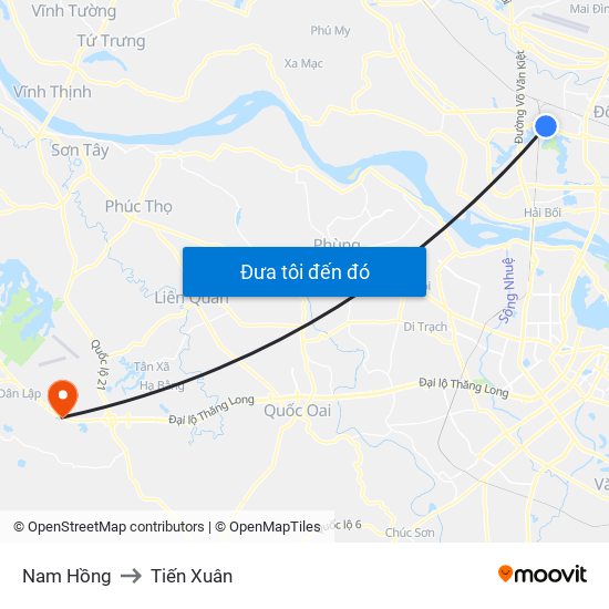 Nam Hồng to Tiến Xuân map