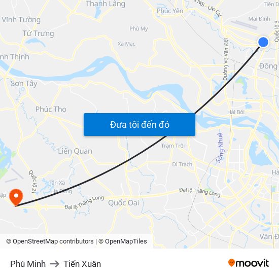 Phú Minh to Tiến Xuân map