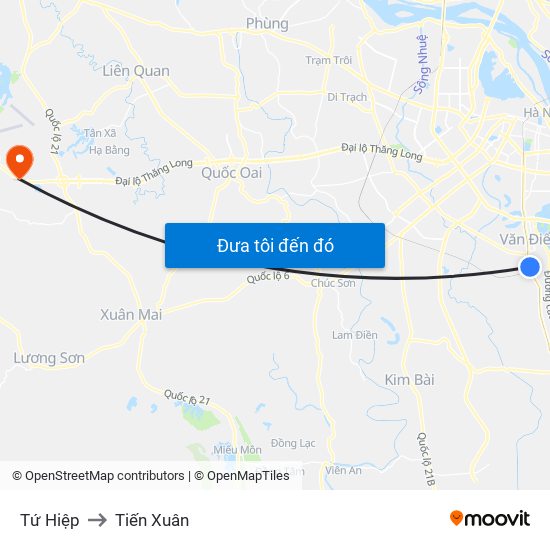 Tứ Hiệp to Tiến Xuân map