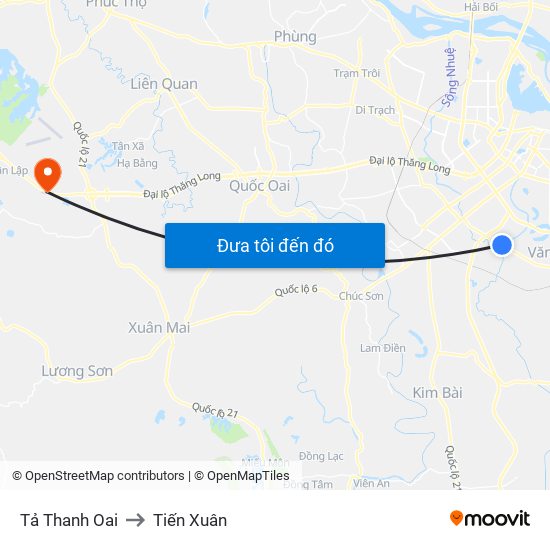 Tả Thanh Oai to Tiến Xuân map