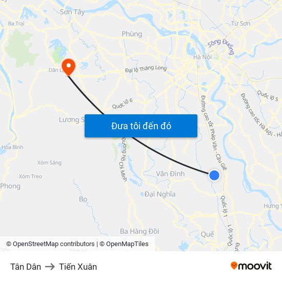 Tân Dân to Tiến Xuân map