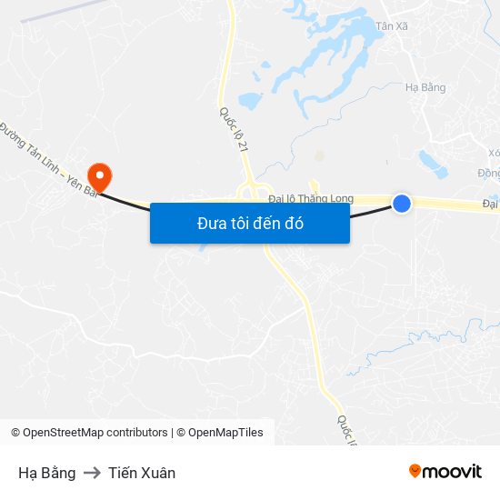 Hạ Bằng to Tiến Xuân map