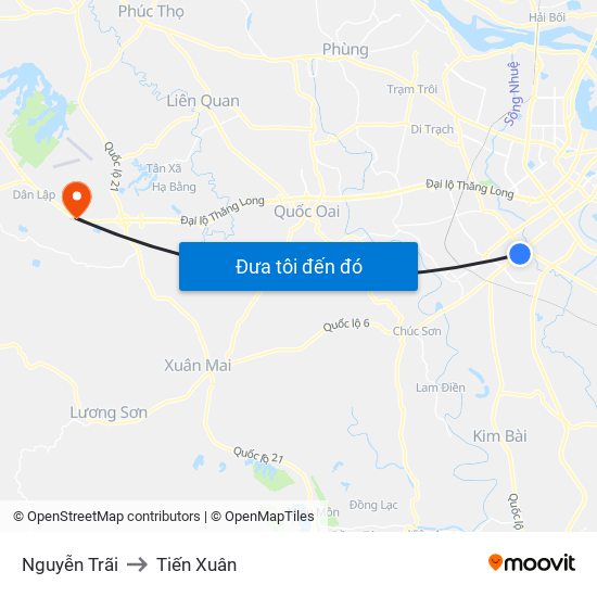 Nguyễn Trãi to Tiến Xuân map