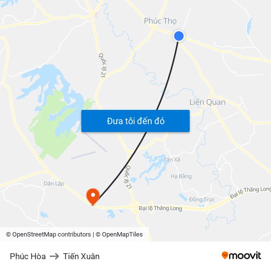 Phúc Hòa to Tiến Xuân map