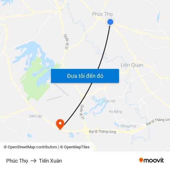 Phúc Thọ to Tiến Xuân map