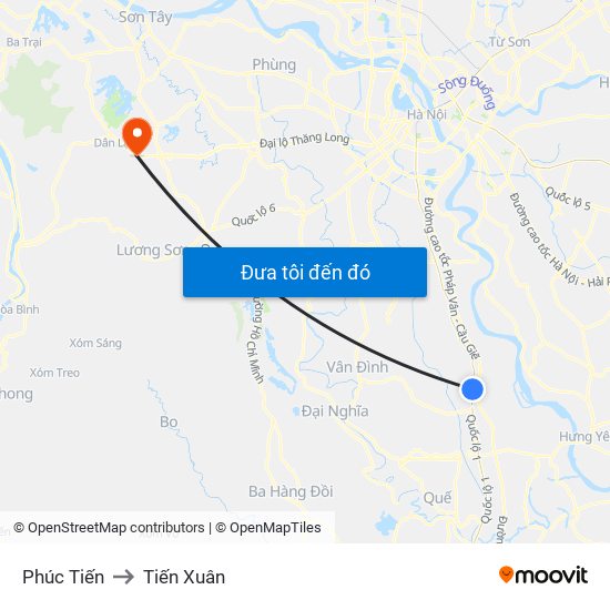 Phúc Tiến to Tiến Xuân map