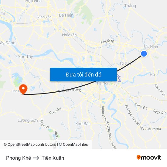 Phong Khê to Tiến Xuân map