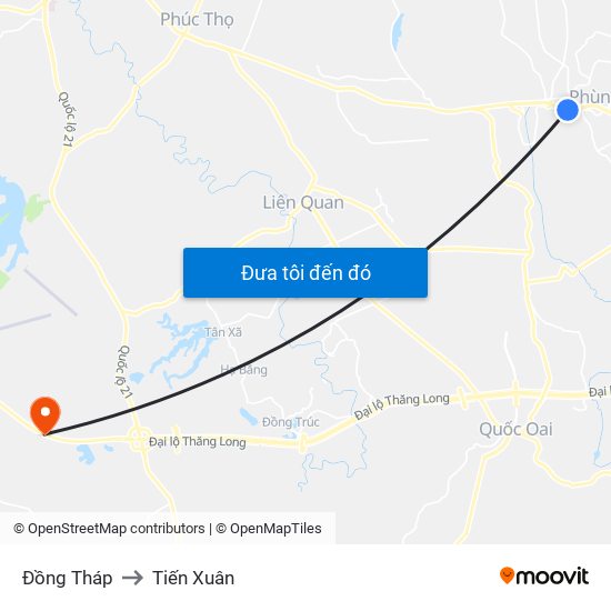 Đồng Tháp to Tiến Xuân map