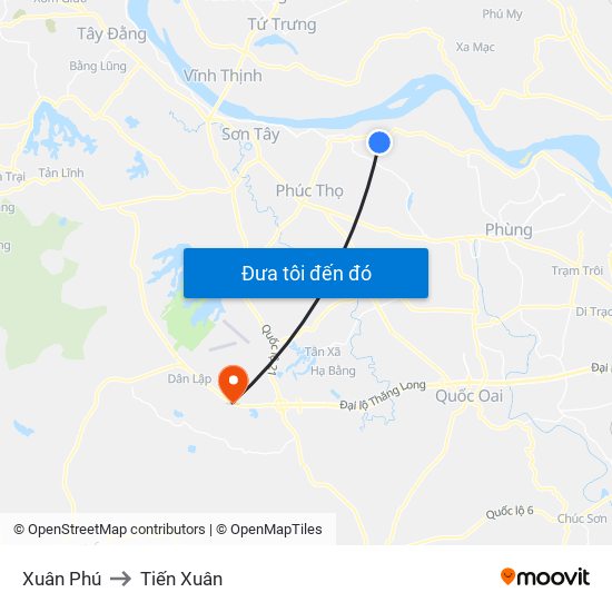 Xuân Phú to Tiến Xuân map