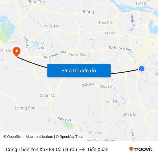 Cổng Thôn Yên Xá - 89 Cầu Bươu to Tiến Xuân map