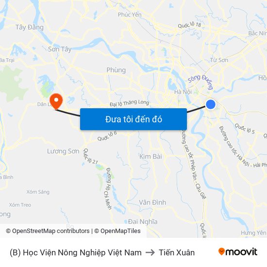 (B) Học Viện Nông Nghiệp Việt Nam to Tiến Xuân map