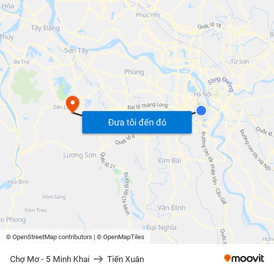 Chợ Mơ - 5 Minh Khai to Tiến Xuân map