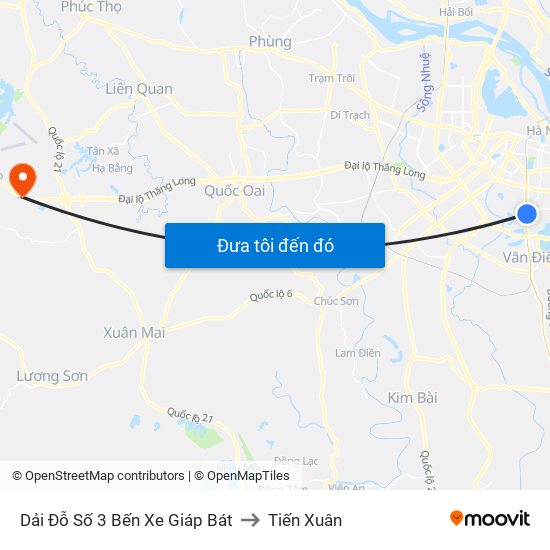 Dải Đỗ Số 3 Bến Xe Giáp Bát to Tiến Xuân map