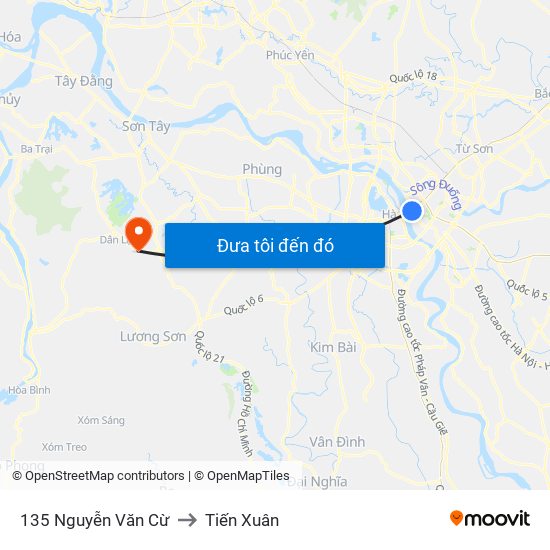 135 Nguyễn Văn Cừ to Tiến Xuân map