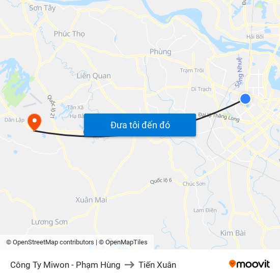 Công Ty Miwon - Phạm Hùng to Tiến Xuân map