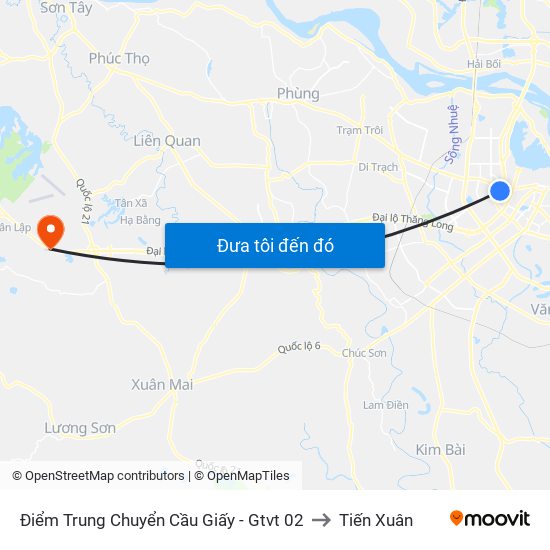 Điểm Trung Chuyển Cầu Giấy - Gtvt 02 to Tiến Xuân map