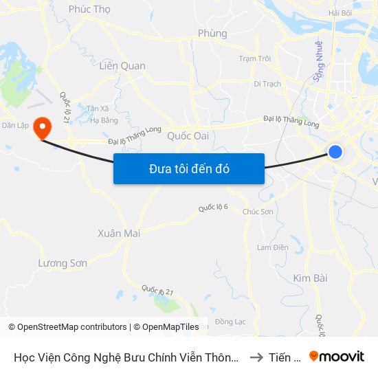 Học Viện Công Nghệ Bưu Chính Viễn Thông - Trần Phú (Hà Đông) to Tiến Xuân map