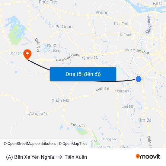 (A) Bến Xe Yên Nghĩa to Tiến Xuân map