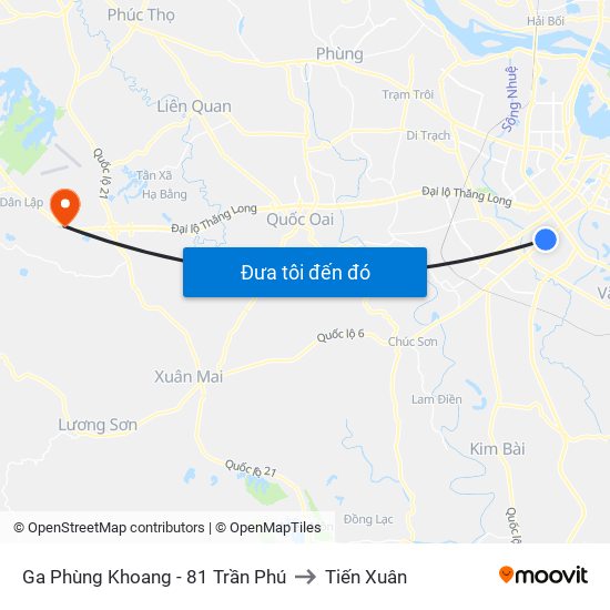 Ga Phùng Khoang - 81 Trần Phú to Tiến Xuân map