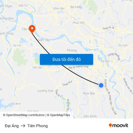 Đại Áng to Tiên Phong map