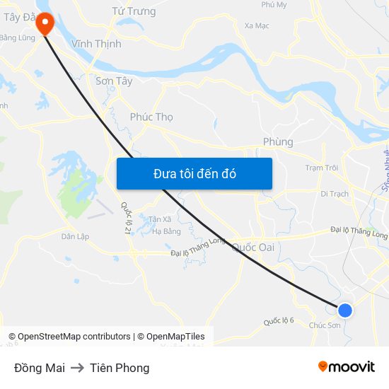 Đồng Mai to Tiên Phong map