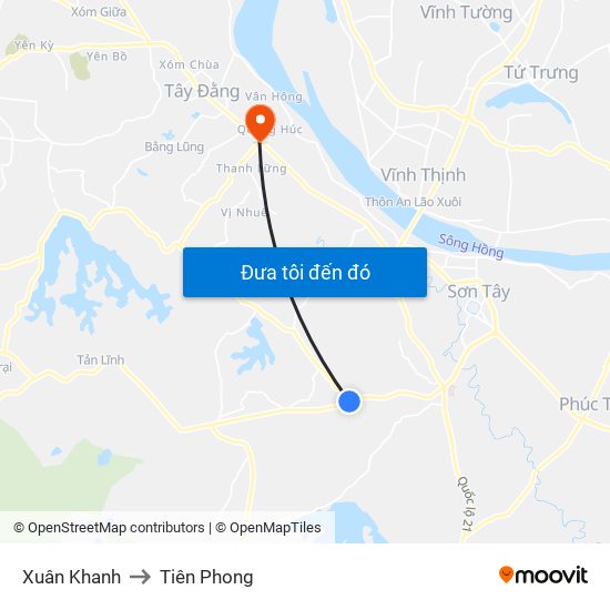Xuân Khanh to Tiên Phong map