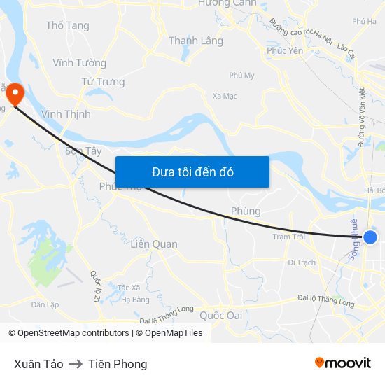 Xuân Tảo to Tiên Phong map