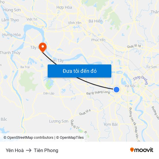 Yên Hoà to Tiên Phong map