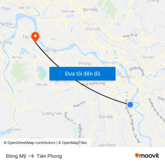 Đông Mỹ to Tiên Phong map