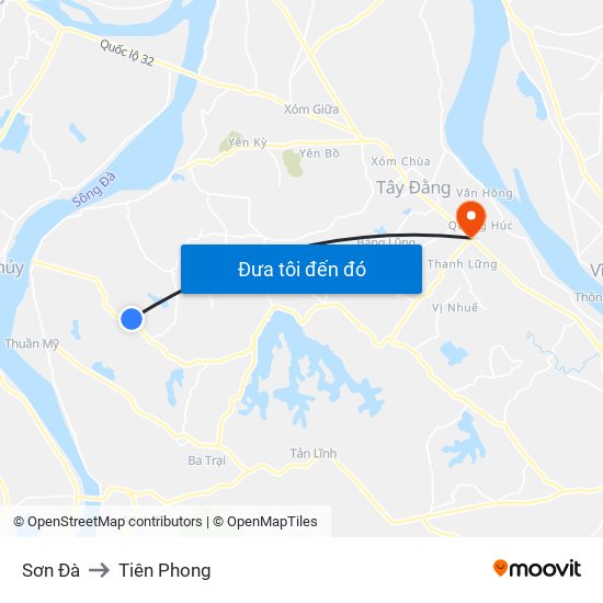Sơn Đà to Tiên Phong map