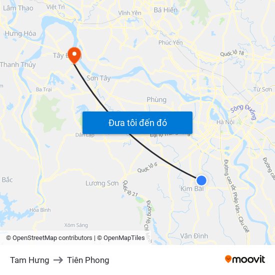 Tam Hưng to Tiên Phong map
