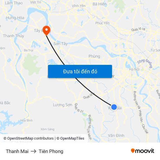 Thanh Mai to Tiên Phong map